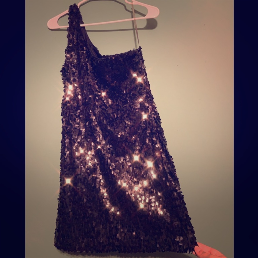 One Shoulder Forever 21 Black Sequins Dress